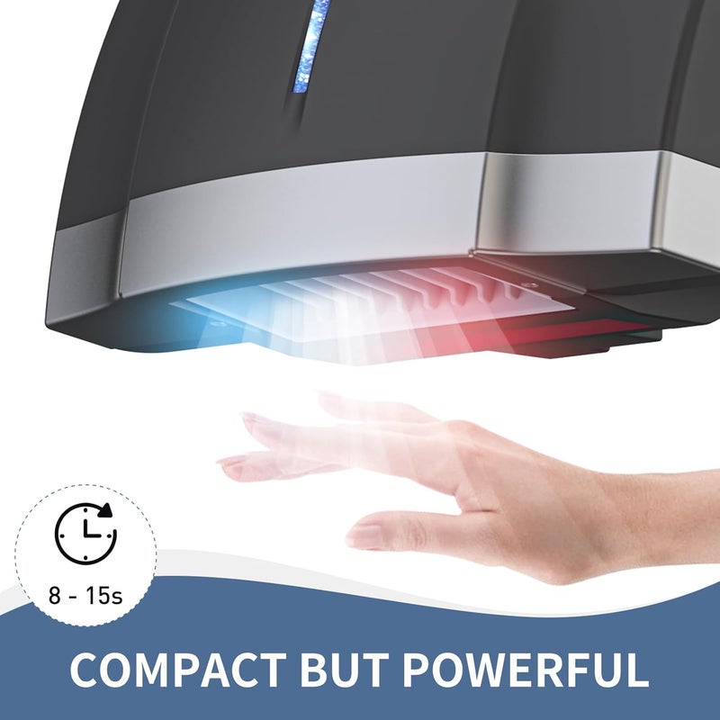 PLUSSEN Hand Dryer 110V Compact Commercial Hand Dryer Automatic Electric Air Dryers with Warm n Cold Air Switch for Home or Commercial Bathrooms, 3Pin Plug in Version - Image 2